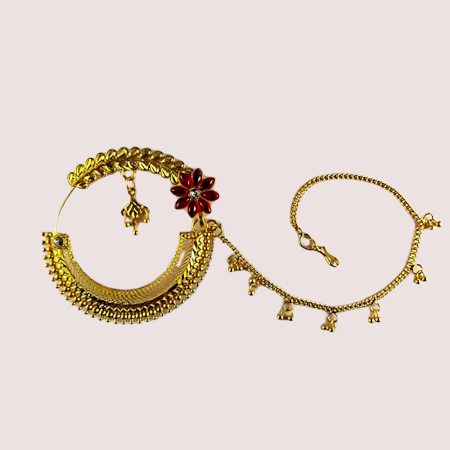 Handcrafted Brass Alloy Round Nath With Floral Accent
